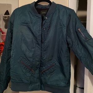 GUESS teal bomber jacket with fur size 4